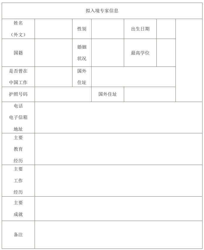 《外國專家來華邀請函》申請表2